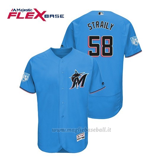 Maglia Baseball Uomo Miami Marlins Dan Straily Flex Base Entrenamiento De Primavera 2019 Blu